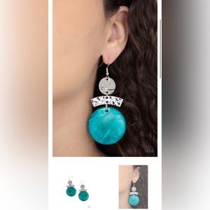 Turquoise wood and Silver Earrings